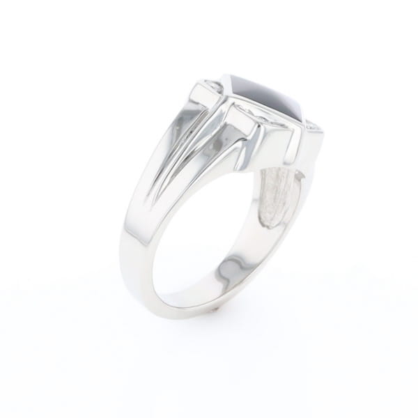 Natural onyx ring diamond shape inlaid design with .16ctw round diamonds
