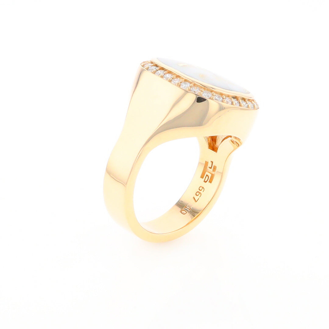 Gold Quartz Cushion Inlaid Men's Ring with Diamond Halo