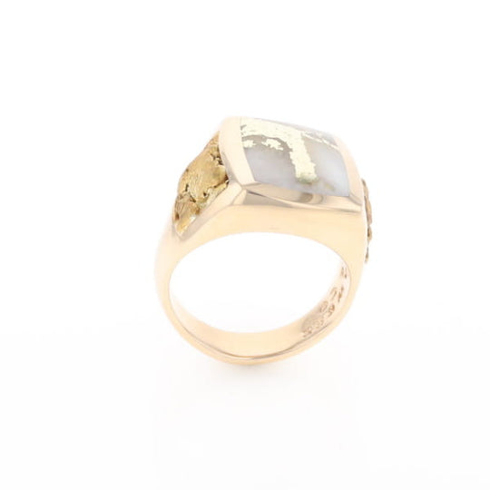 Gold Quartz Ring Double Side Natural Nuggets Rectangle Inlaid Center G1