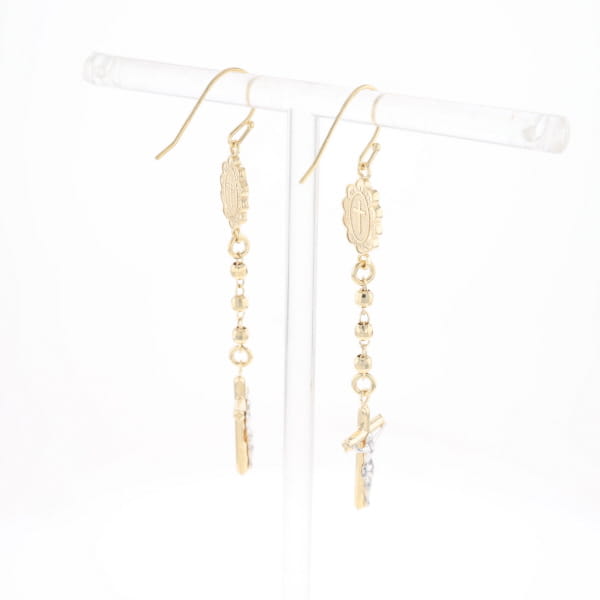 Gold Plated Virgin Mary and Crucifix Dangle Earrings