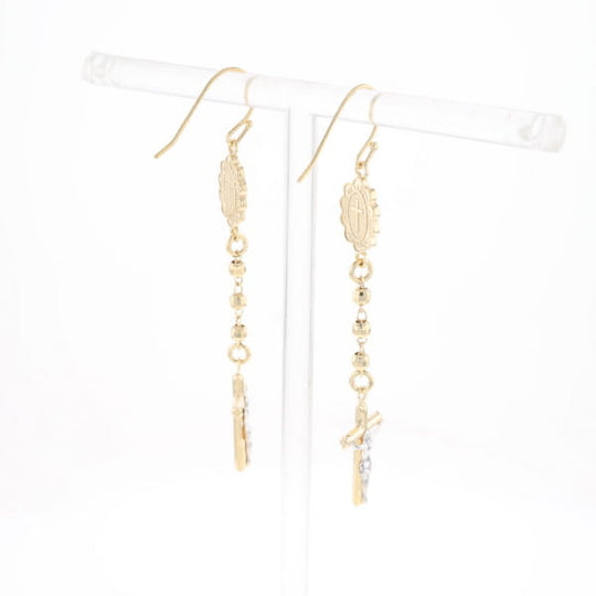 Gold Plated Virgin Mary and Crucifix Dangle Earrings