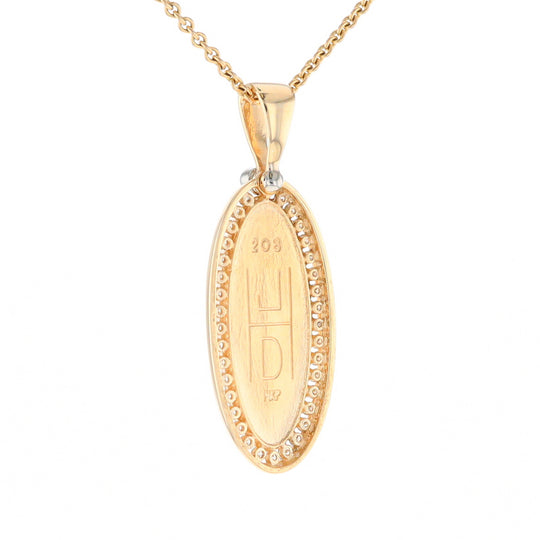 Gold Quartz Necklace .54ctw Halo Diamond Oval Inlaid Pendant