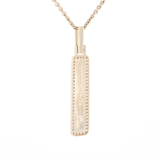Gold Quartz Necklace, Rectangle Inlaid, .27ctw Diamond Halo Pendant