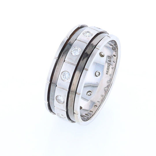 Contemporary Men's Comfort Fit Wedding Band With Diamonds