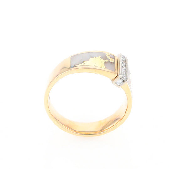 Gold Quartz Ring Double Sided Inlaid with .19ctw Round Diamonds