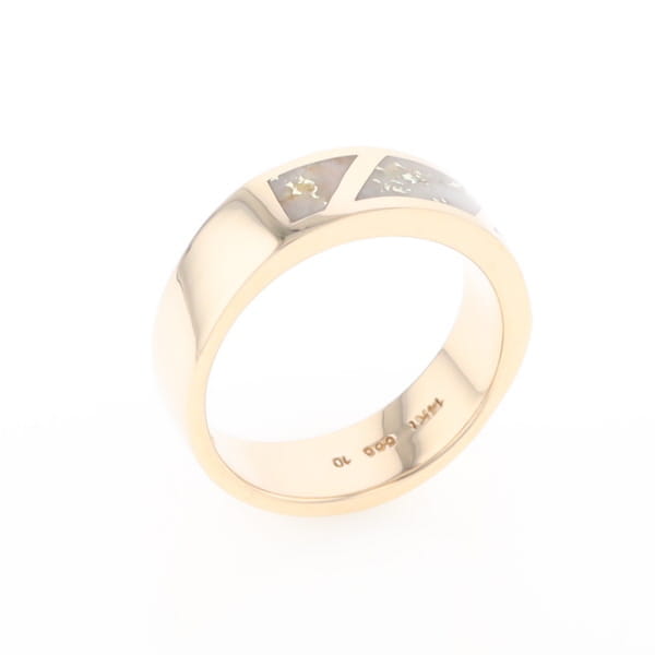 Gold Quartz Ring, 3 Section Inlaid Design