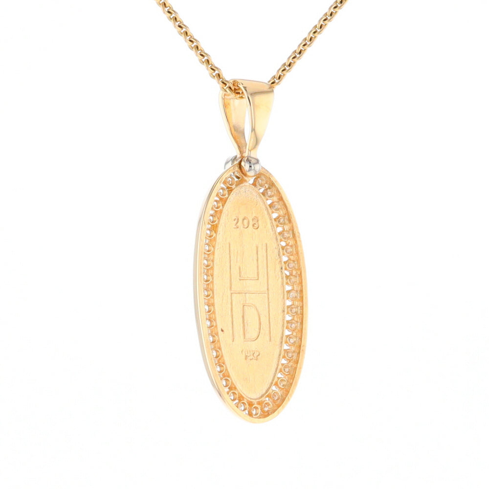 Gold Quartz Necklace .54ctw Halo Diamond Oval Inlaid Pendant