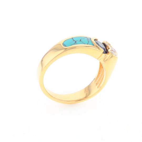 Turquoise Inlaid Ring with Sapphire and 0.23ctw Diamonds