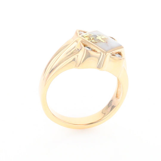 Gold Quartz Mens Ring with Diamond Accents