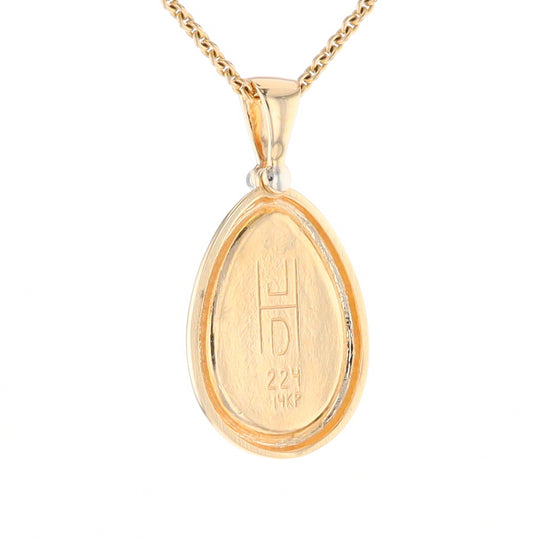 Gold Quartz Necklace Pear Shape Inlaid Pendant with .02ct Diamond