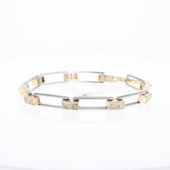 Gold Quartz Bracelet Rectangle Link Inlaid with Toggle Clasp G2