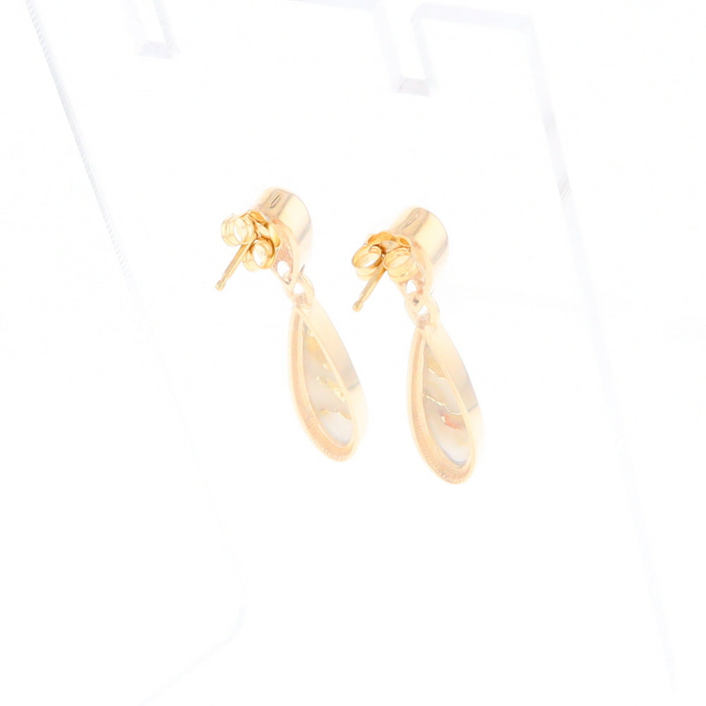 Gold Quartz Earrings Tear Drop Inlaid Design