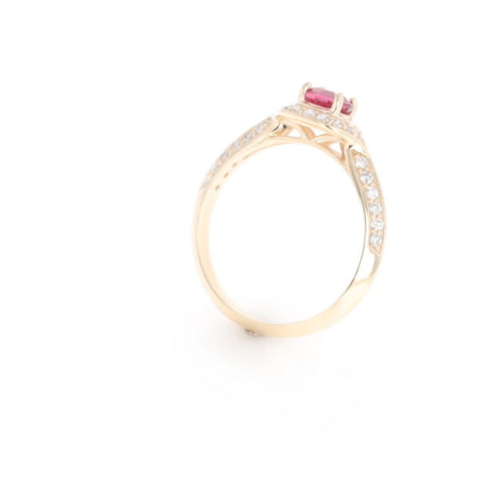 Peaked Halo Pink Tourmaline & Diamond Engagement Ring