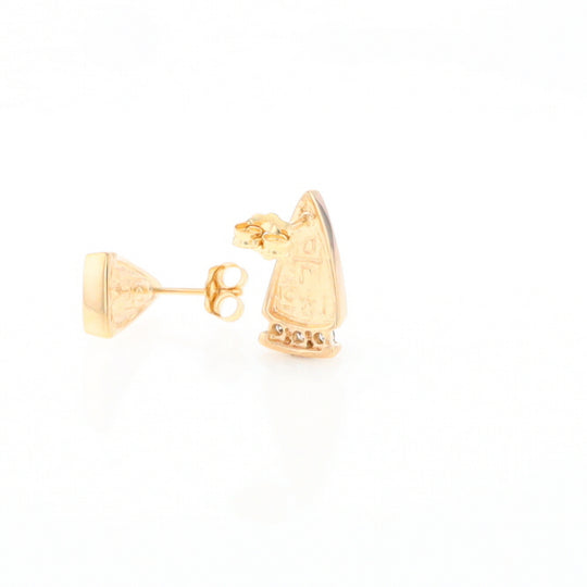 G2 Gold Quartz Earrings Triangle Shape Inlaid Design with .12ctw Diamonds