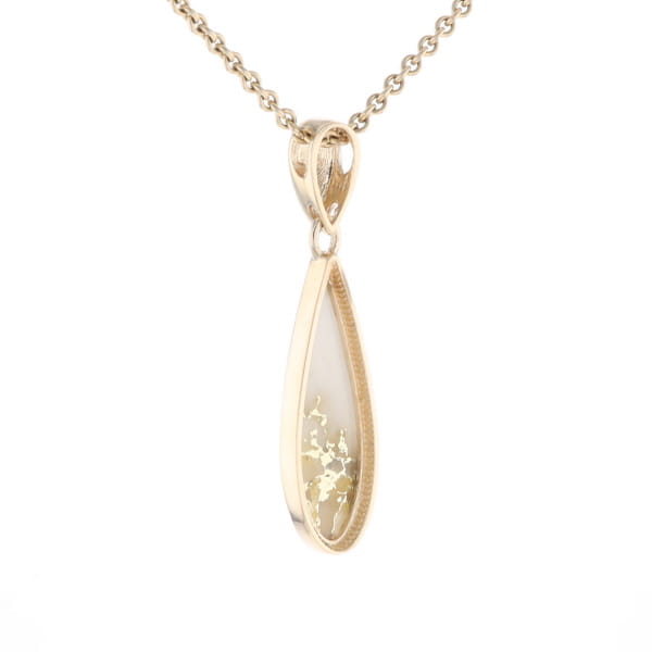 Gold Quartz Pendant Tear Drop Inlaid Design G2