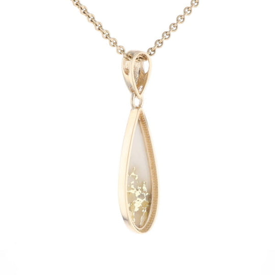 Gold Quartz Pendant Tear Drop Inlaid Design G2