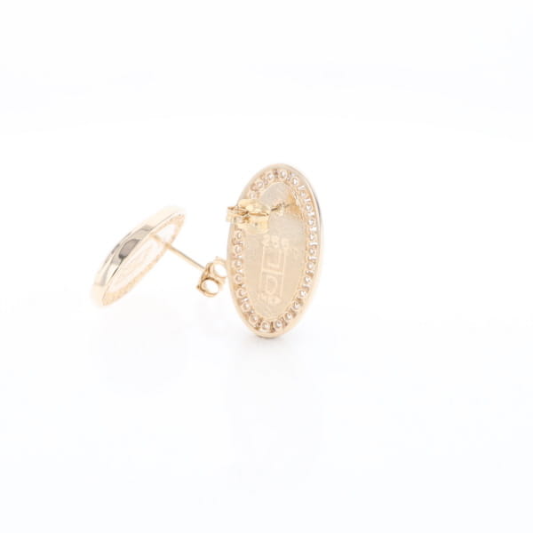 Gold Quartz Earrings Oval Inlaid Design .73ctw Round Diamonds Halo G2