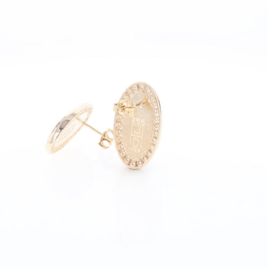 Gold Quartz Earrings Oval Inlaid Design .73ctw Round Diamonds Halo G2