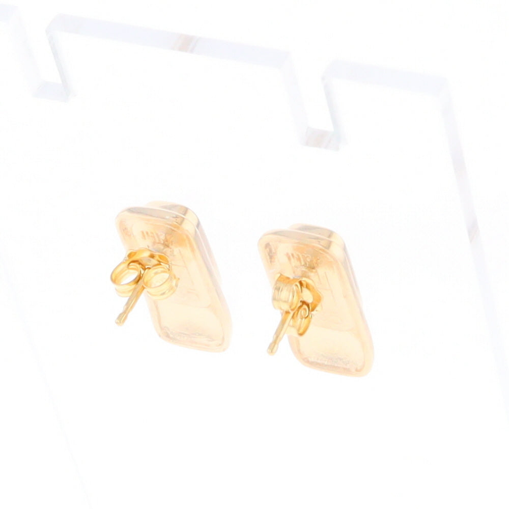 Gold Quartz Earrings Rectangle Inlaid Design