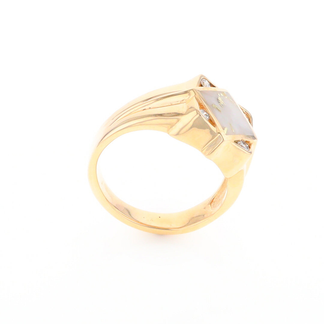 Gold Quartz Mens Ring with Diamond Accents