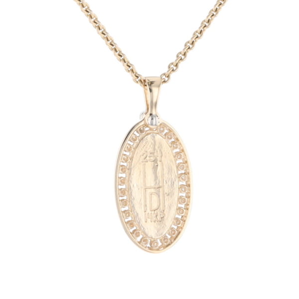 Gold Quartz Necklace .37ctw Halo Diamond Oval Inlaid Pendant