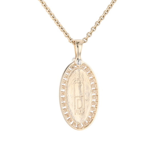 Gold Quartz Necklace .37ctw Halo Diamond Oval Inlaid Pendant