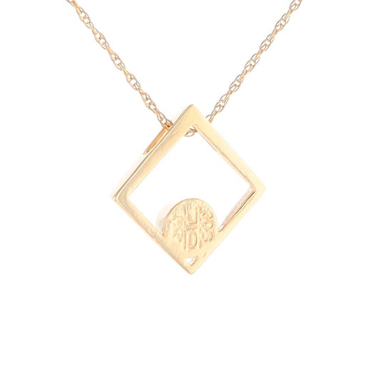 Open Square Gold Quartz Round Inlaid Pendant