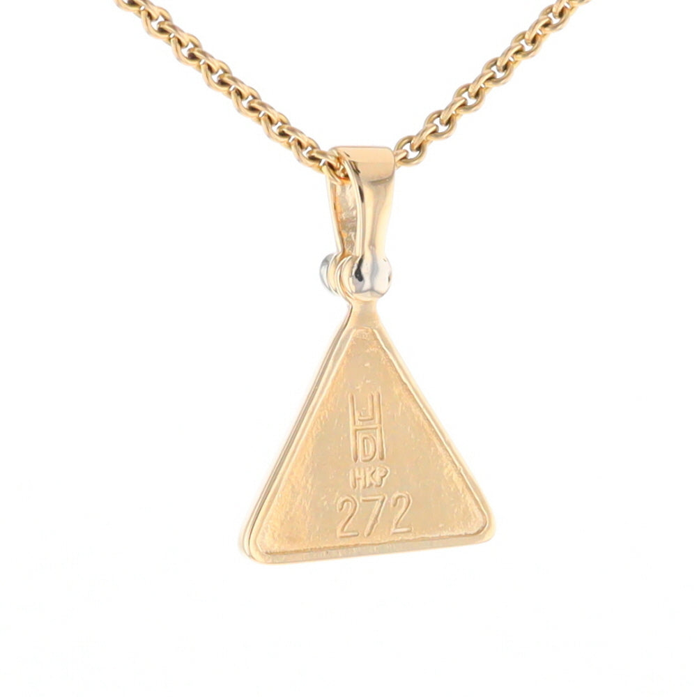 Gold Quartz Necklace Triangle Inlaid Pendant with .02ct Diamond