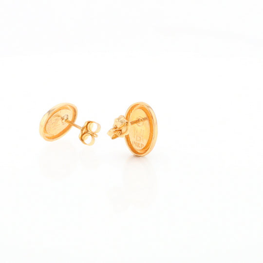 Gold Quartz Earrings Oval Inlaid Design Studs G2