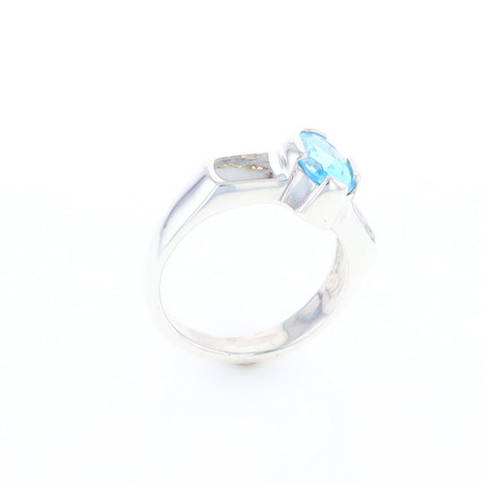 Sterling Silver Gold Quartz Inlaid Oval Blue Topaz Ring - G3