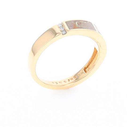 Gold Quartz Ring Double Inlaid Design with .03ctw Round Diamonds