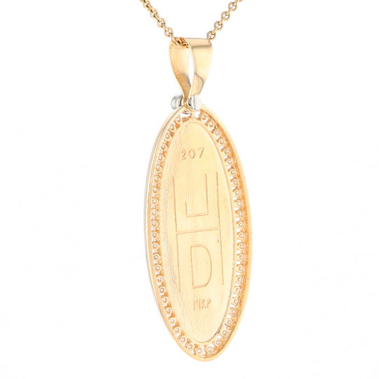 Gold Quartz Necklace 0.96ctw Halo Diamond Oval Inlaid Pendant