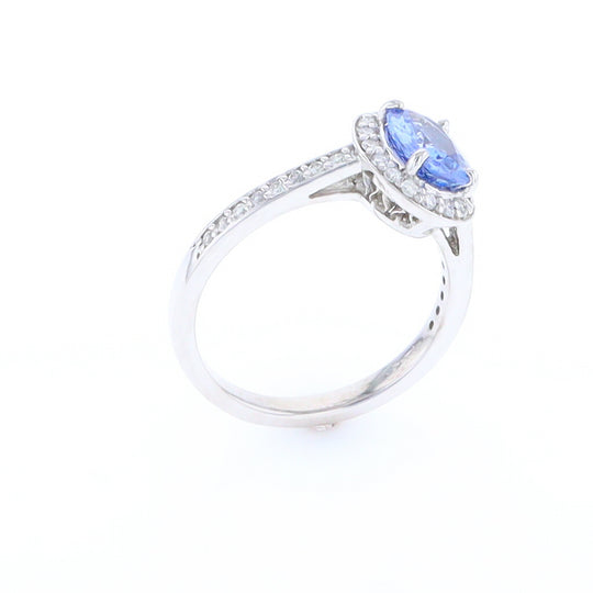 Oval Ceylon Sapphire with Diamond Halo Ring