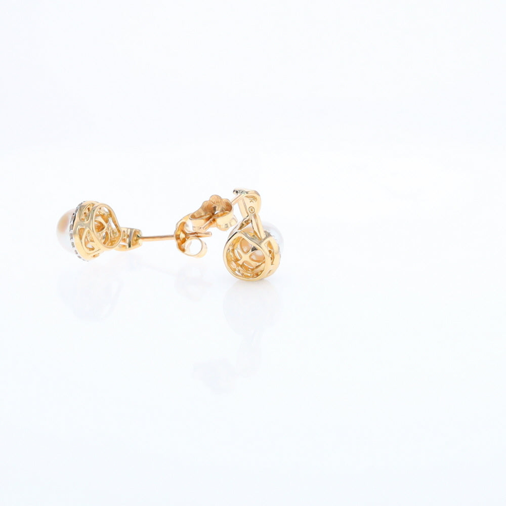 Pearl Drop Earrings with Diamond Halos