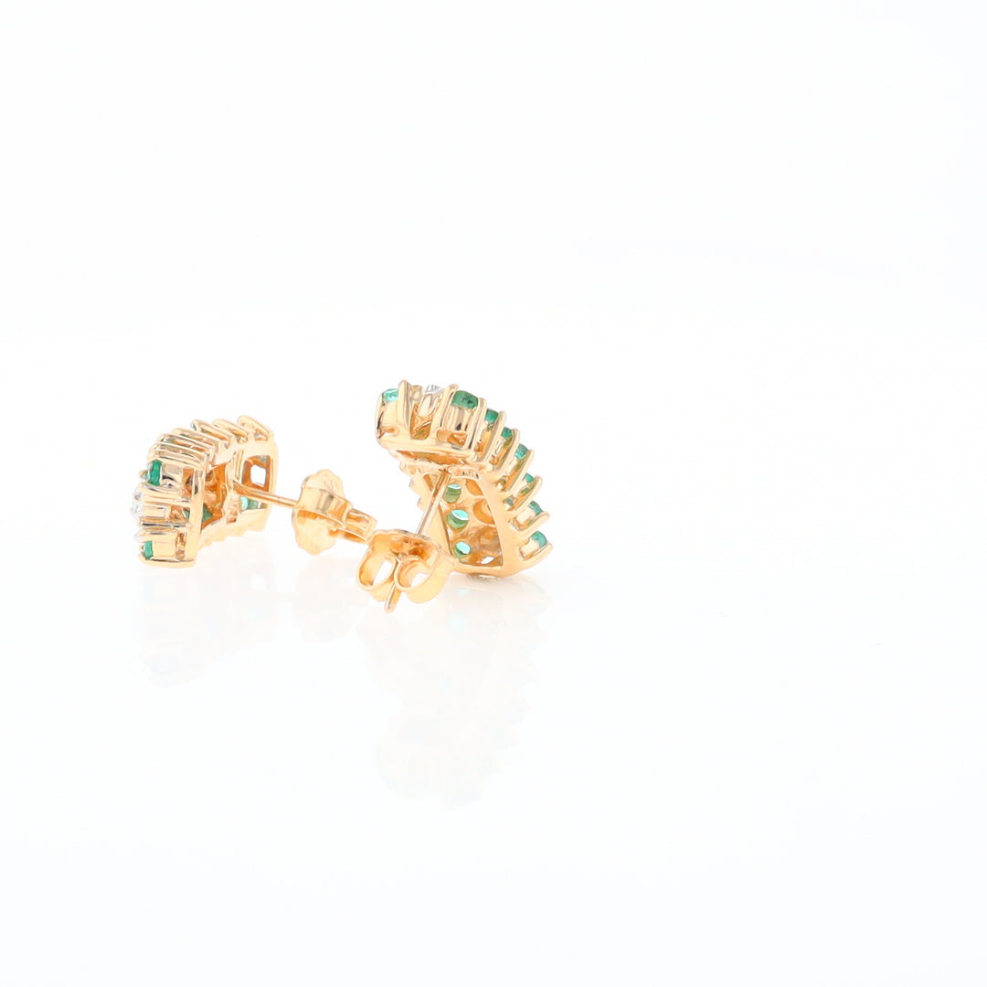 Three-Row Drop Emerald and Diamond Earrings