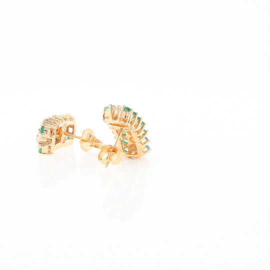 Three-Row Drop Emerald and Diamond Earrings