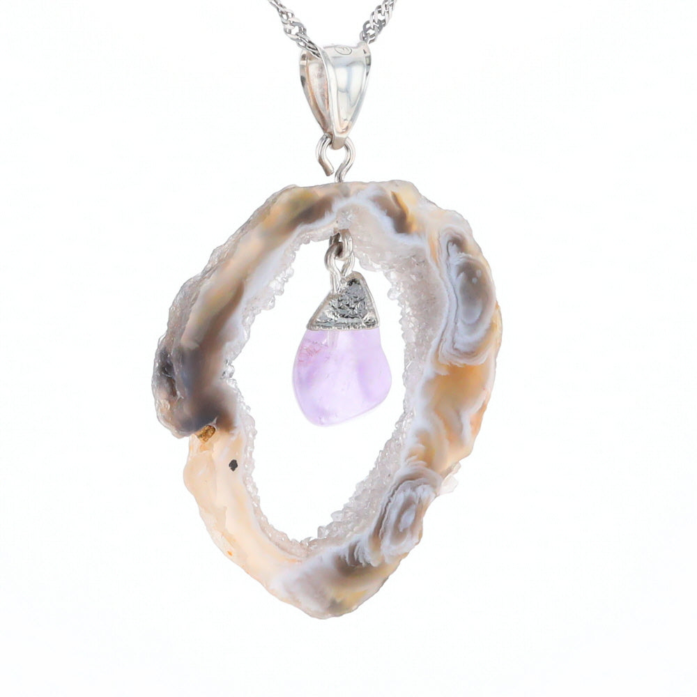 Druzy Quartz With Dangling Amethyst Pendant