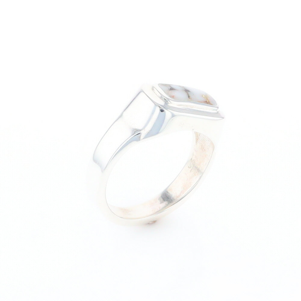 Sterling Silver Gold Quartz Inlaid Rectangular Ring - G3