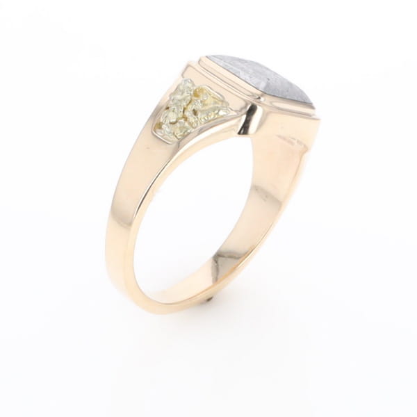 Meteorite Ring Square Inlaid Center Design with Natural Nugget Sides