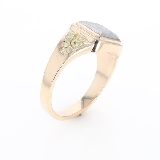Meteorite Ring Square Inlaid Center Design with Natural Nugget Sides