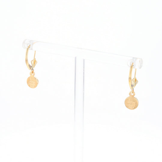 Gold Quartz Earrings Round Inlaid Design Lever Backs