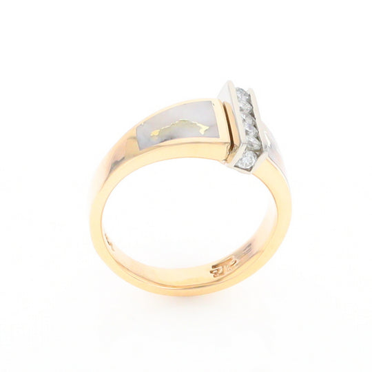 Gold Quartz Ring Double Sided Inlaid Design with .23ctw Diamonds