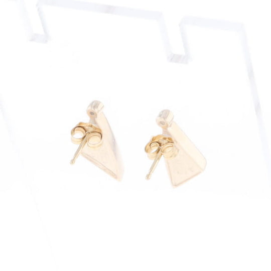 Gold Quartz Earrings Triangle Shape Inlaid with .04ct Round Diamonds - G2