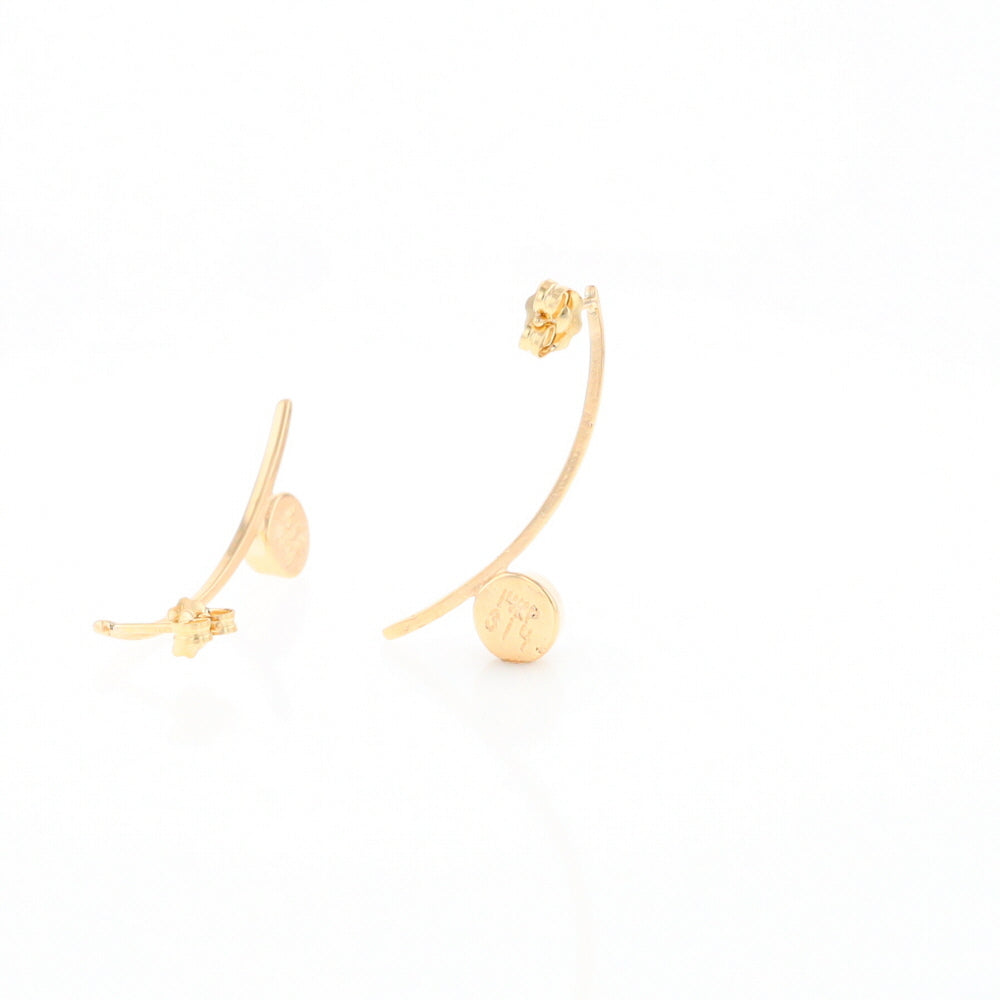 Gold Quartz Earrings Round Inlaid Curved Bar Design