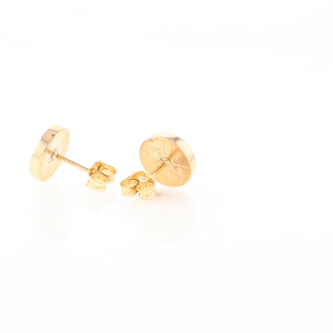 Gold Quartz Earrings 9mm Round Inlaid Studs - G2