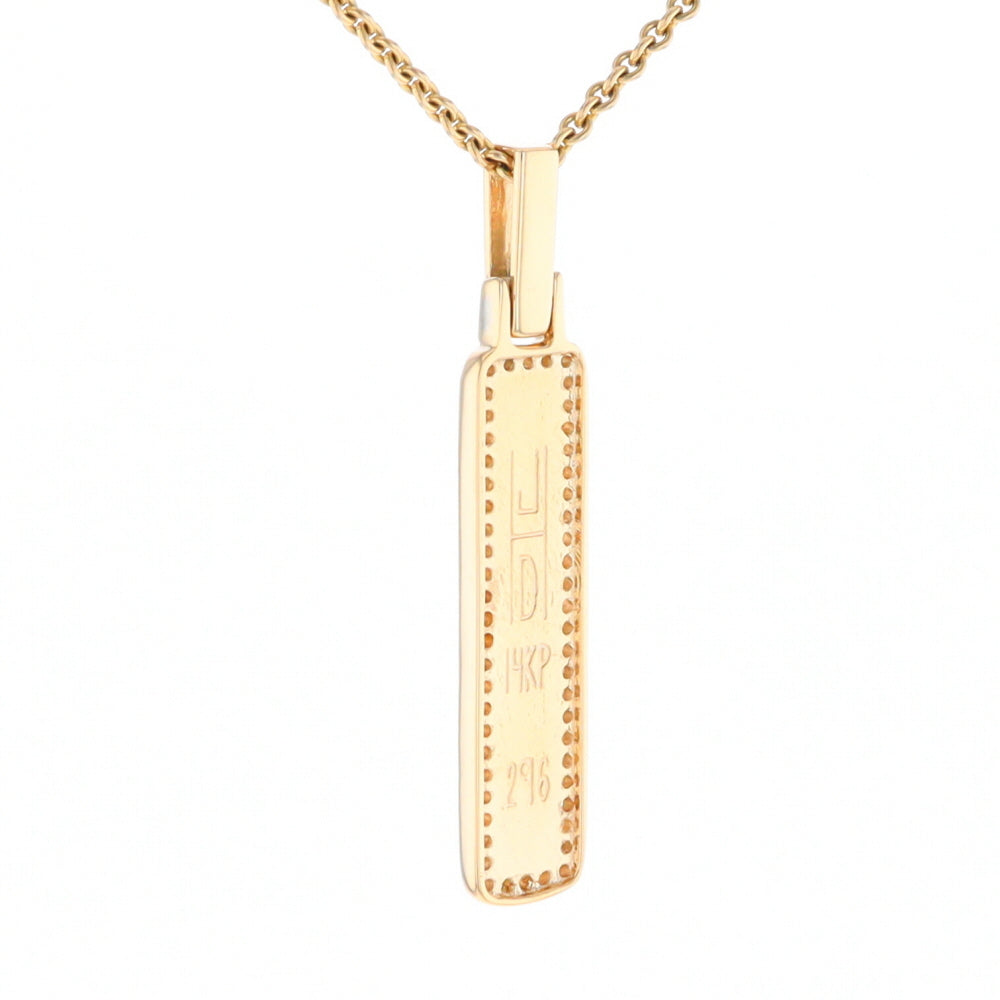 Gold Quartz Necklace, Rectangle Inlaid, .27ctw Diamond Halo Pendant