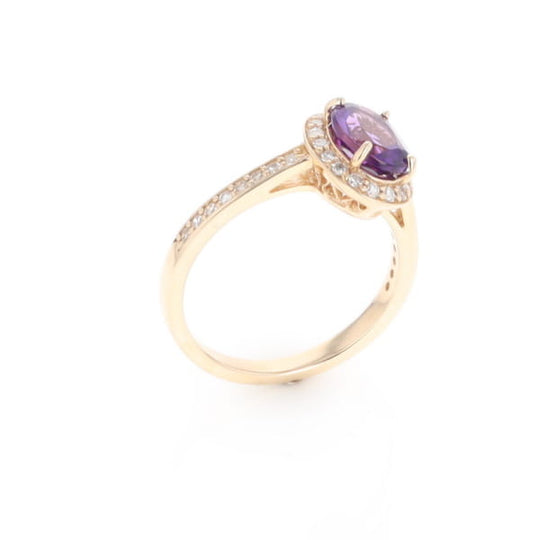 Oval Amethyst with Diamond Halo Ring