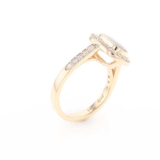 Rectangular Gold Quartz Inlaid Ring with 0.65ctw Diamond Halo