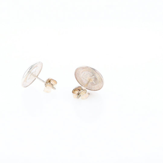 Sterling Silver Gold Quartz Inlaid Circle Stud Earrings - G3