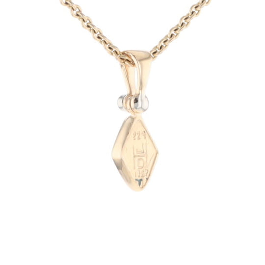 Gold Quartz Necklace Diamond Shape Inlaid Pendant with .02ct Diamond